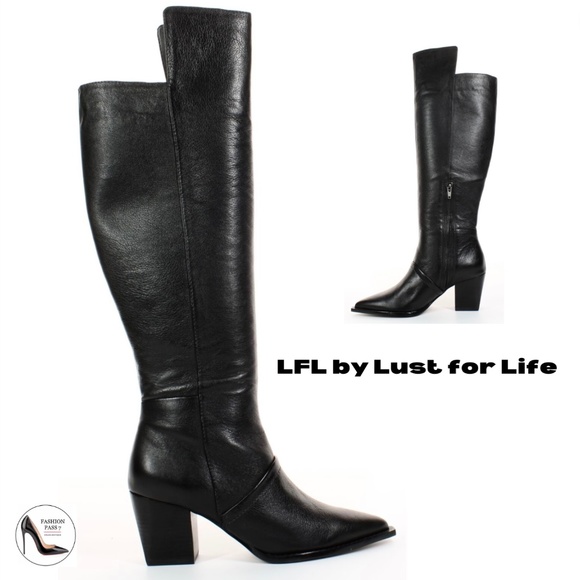 LFL by Lust for Life Womens Black Leather Block Heel Fashion Over the Knee Boots - Picture 1 of 7